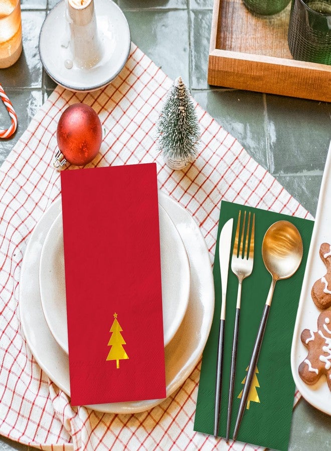 وولاين مجموعة مناديل وايلاين الذهبية لعيد الميلاد، 100 قطعة، بتصميم شجرة صنوبر حمراء وخضراء، للاستخدام مرة واحدة، مناديل ورقية عتيقة، مناسبة للعشاء، منشفة يد، مثالية للحمام، لوازم طاولة حفلات الشتاء - Image 5